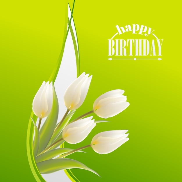 Free vector happy birthday greeting card with blooming tulip