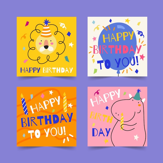 Бесплатное векторное изображение Коллекция поздравительных открыток с днем рождения