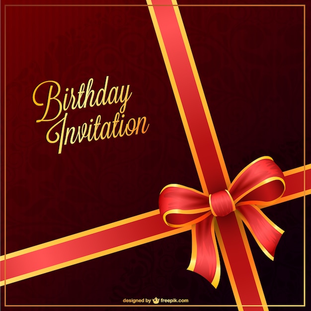 Happy birthday invitation with red ribbon