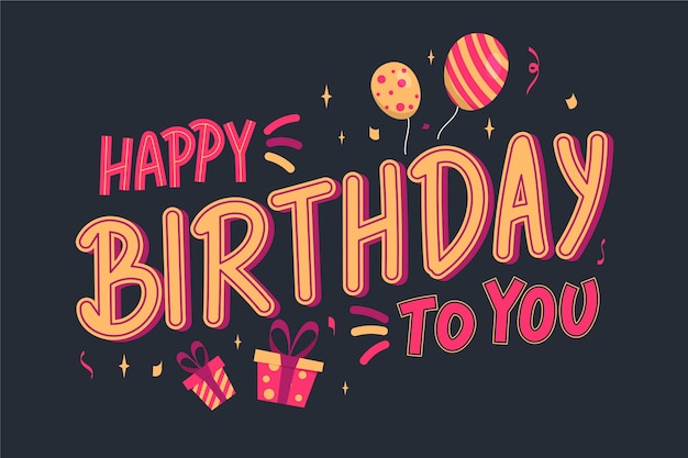 Free vector happy birthday lettering with balloons and presents