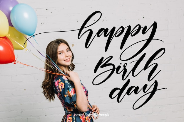 Free vector happy birthday lettering with girl
