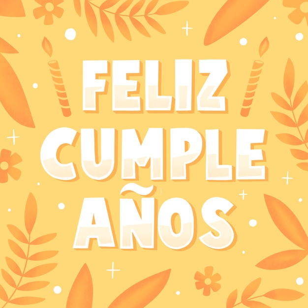 Free vector happy birthday lettering with leaves and flowers