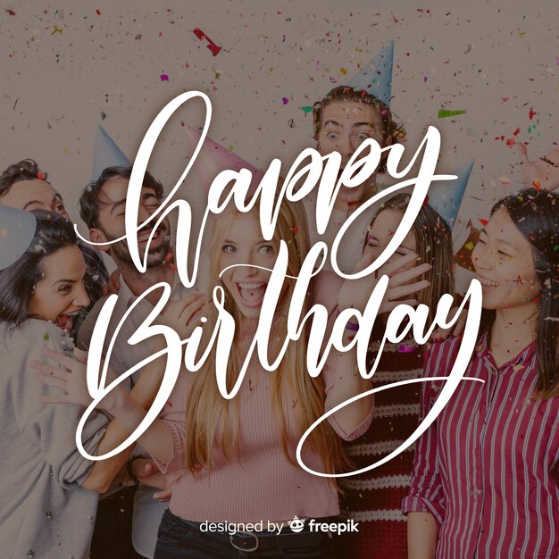 Happy birthday lettering with party hats