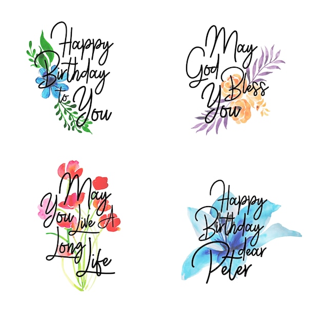Free vector happy birthday logo collection with watercolor floral
