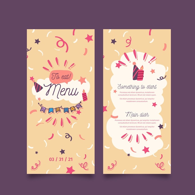 Free vector happy birthday menu template