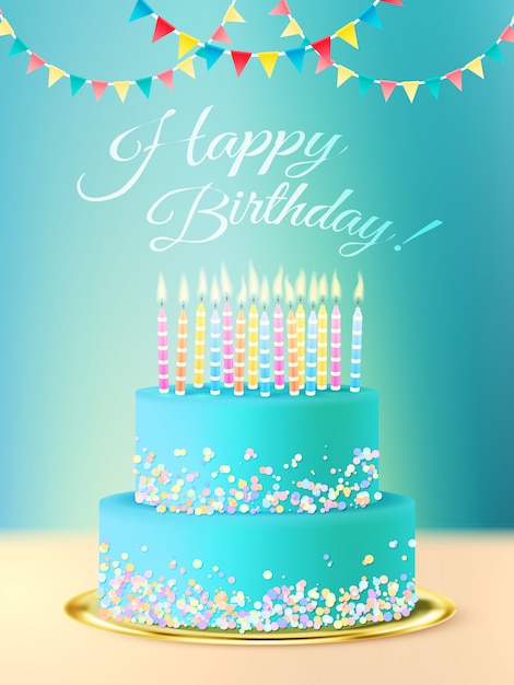 Free vector happy birthday message with realistic cake