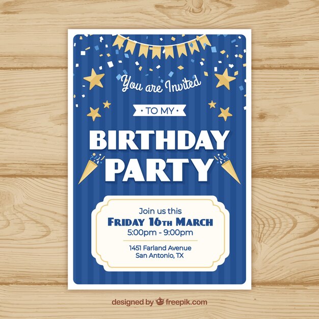 Happy birthday party card in flat style