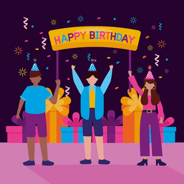 Free vector happy birthday people in flat style