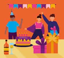 Free vector happy birthday people in flat style
