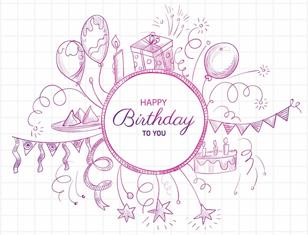 Happy birthday postcard colorful doodle sketch background