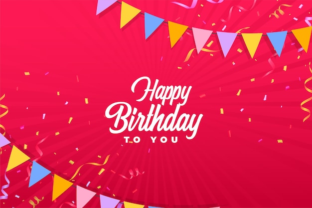 Free vector happy birthday red background with confetti and flags