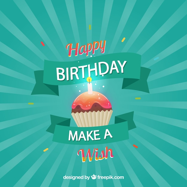 Free vector happy birthday retro background with a cupcake