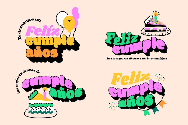 Free vector happy birthday in spanish label collection