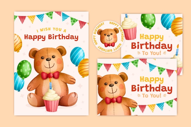 Free vector happy birthday stationery collection