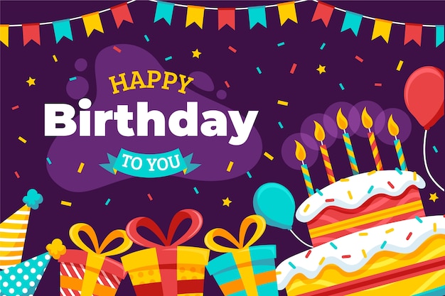 Бесплатное векторное изображение С днем рождения тебя плоский дизайн с тортом и свечами