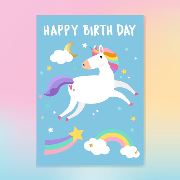 Free vector happy birthday unicorn card vector