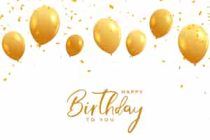 Free vector happy birthday white card with golden balloons and confetti