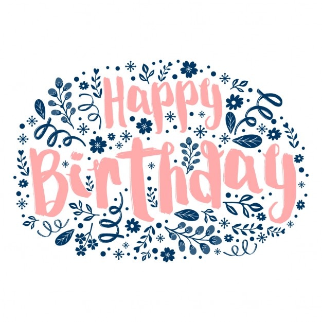 Free vector happy birthday with hand drawn flowers