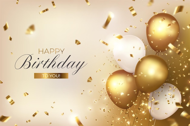 Бесплатное векторное изображение С днем рождения с роскошными воздушными шарами и конфетти