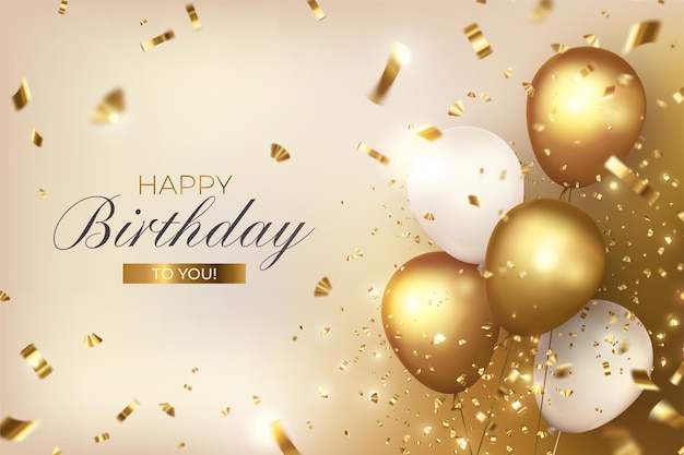 Free Vector  Happy birthday with luxury balloons and confetti