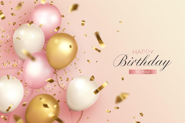 Free vector happy birthday with realistic balloons in soft colors