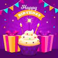 Free vector happy birthday to you with gifts and cupcakes