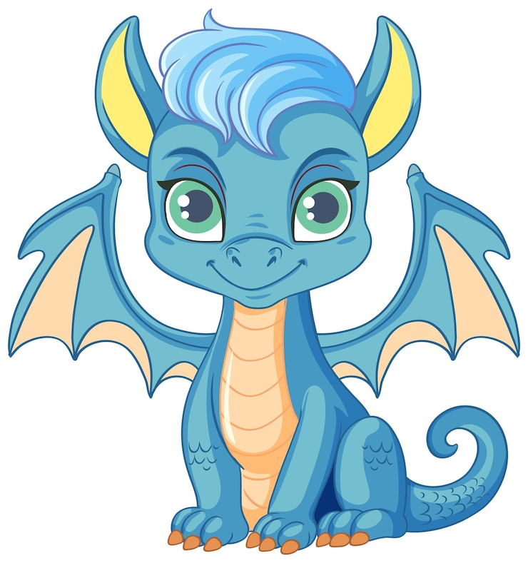 Free Vector happy blue cartoon dragon smiling