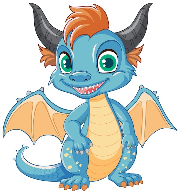 Free vector happy blue cartoon dragon smiling