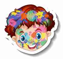 Free vector happy boy face with colour on his face sticker on white background