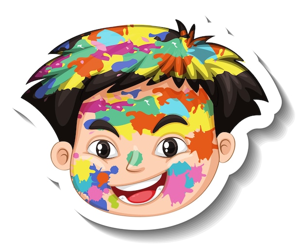 Счастливое лицо мальчика с цветом на его лице наклейка на белом фоне