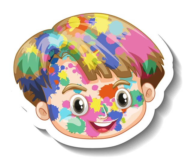 Free vector happy boy face with colour on his face sticker on white background