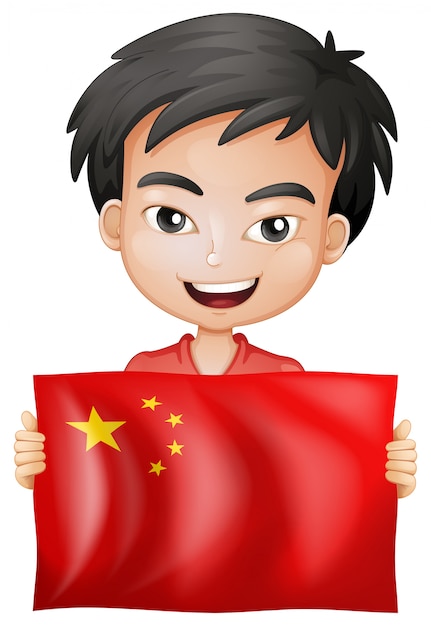 행복 한 소년과 중국의 국기