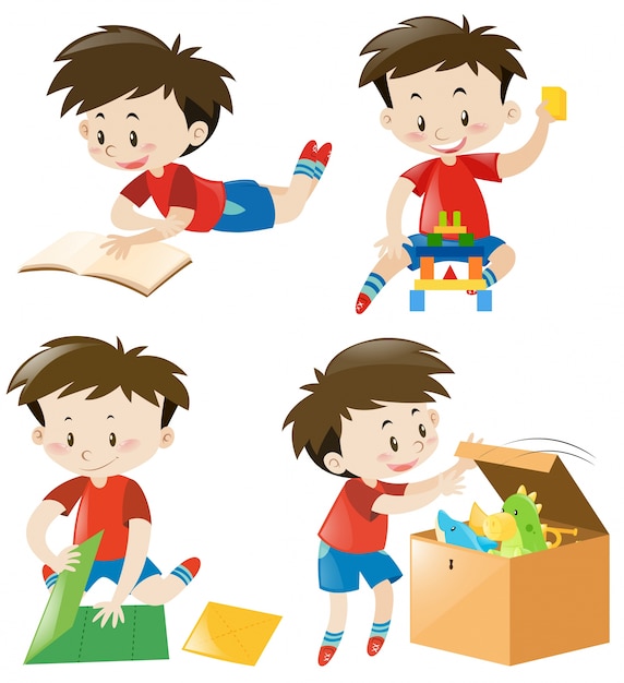 Free vector happy boy in four actions