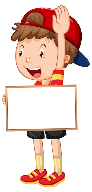 Free vector happy boy holding blank whiteboard