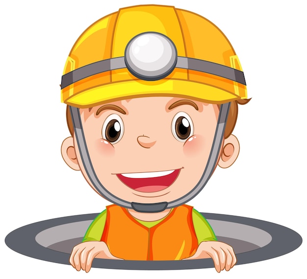 Happy boy in hole wearing safety hat