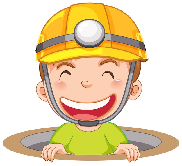 Free vector happy boy in hole wearing safety hat