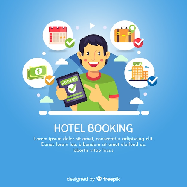 Happy boy hotel booking background