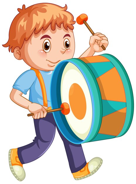 ドラムを演奏する幸せな少年