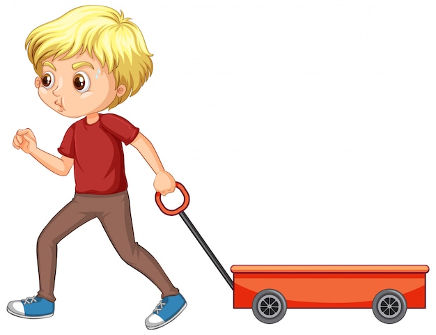 Free vector happy boy pulling wagon isolated