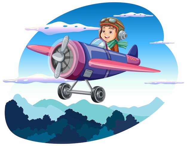 Free Vector happy boy riding plane in the sky
