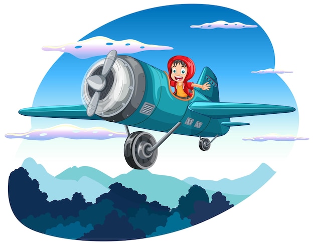 Free vector happy boy riding plane in the sky