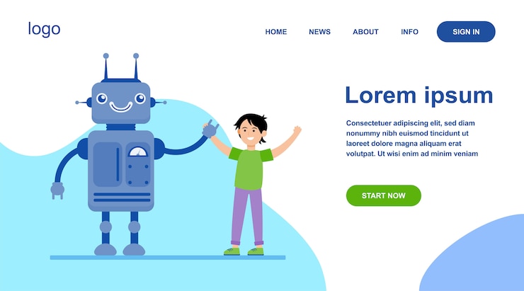 Free Vector happy boy rising hands with robot