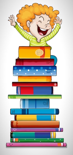 Free vector happy boy standing on stack of books