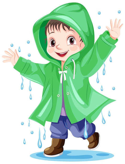 Free vector happy boy wearing raincoat