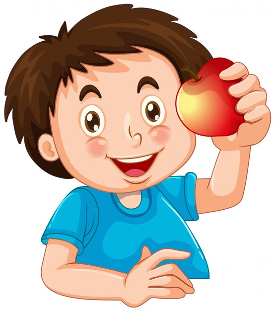 Счастливый мальчик с яблоком