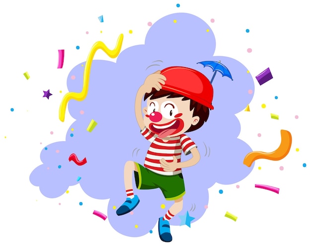 Free vector happy boy with clown nose and funny hat