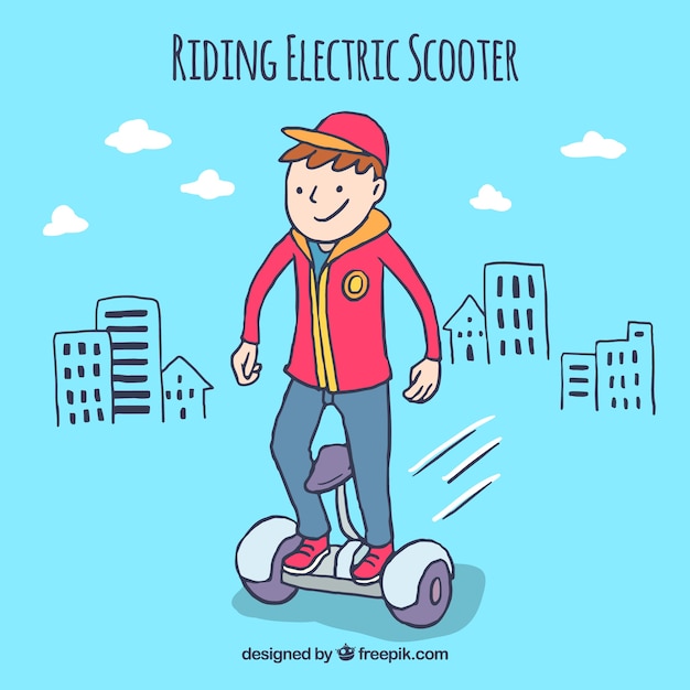 Happy boy with electric scooter