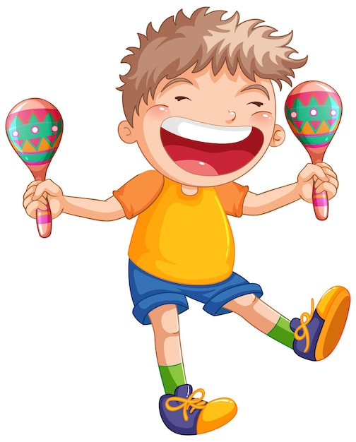Бесплатное векторное изображение Счастливый мальчик с шейкерами