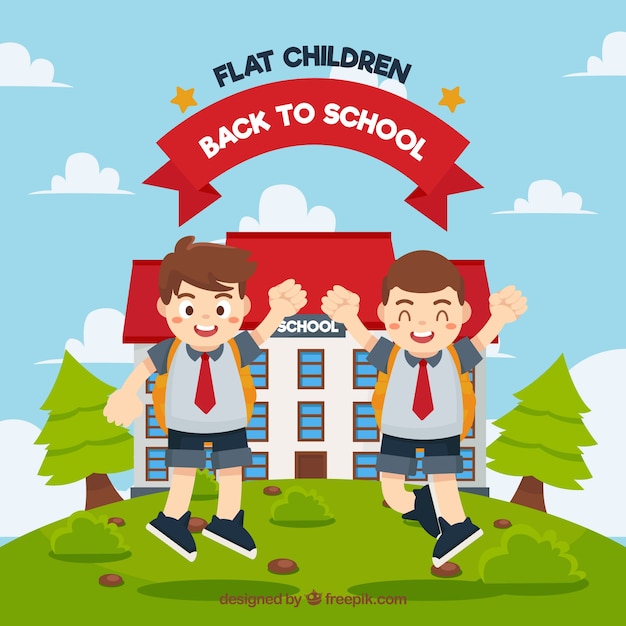 Free vector happy boys in the school jumping