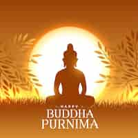 Vettore gratuito happy buddha purnima background religioso per la fede e la pace